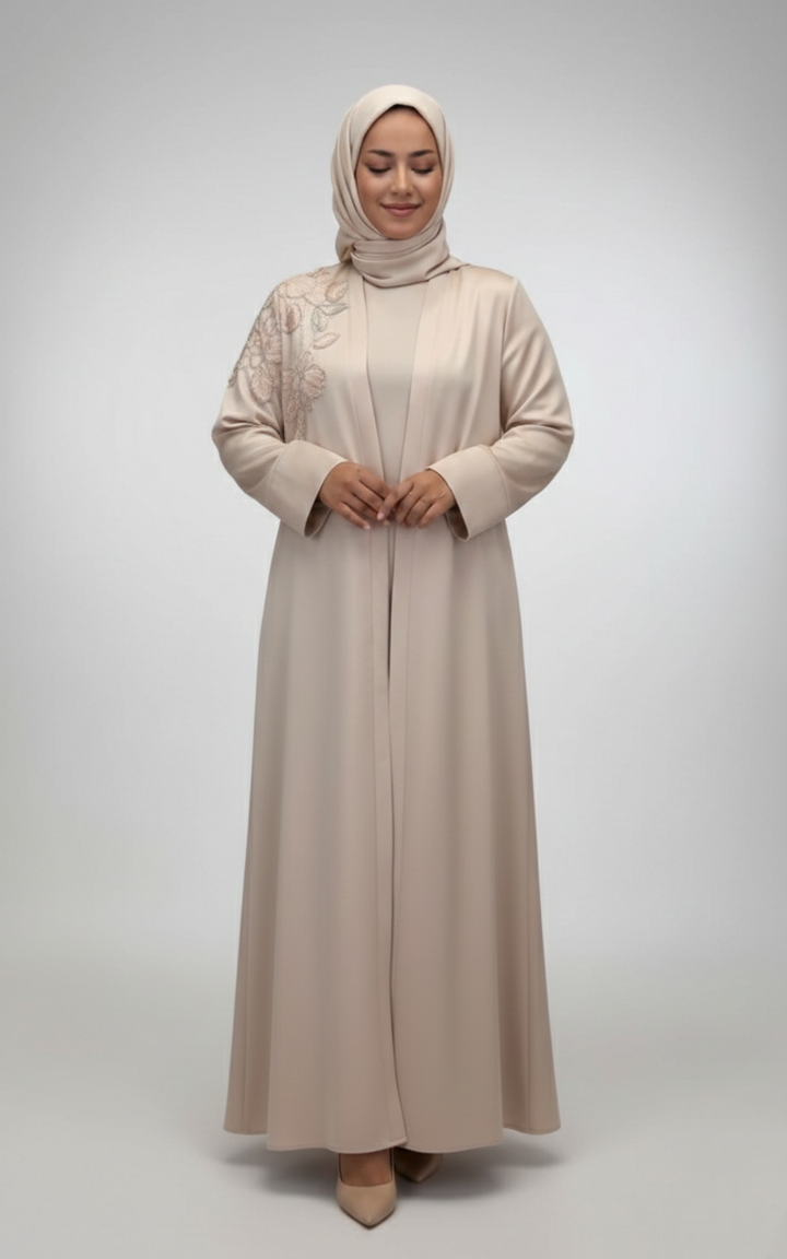 Elegant Abaya with Flowers and scarf