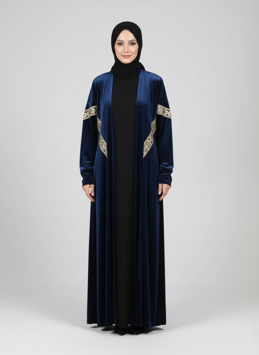 Velvet Cardigan with Golden Aplique