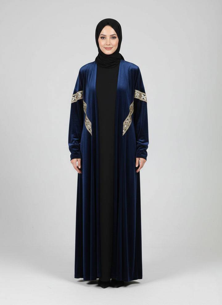 Velvet Cardigan with Golden Aplique