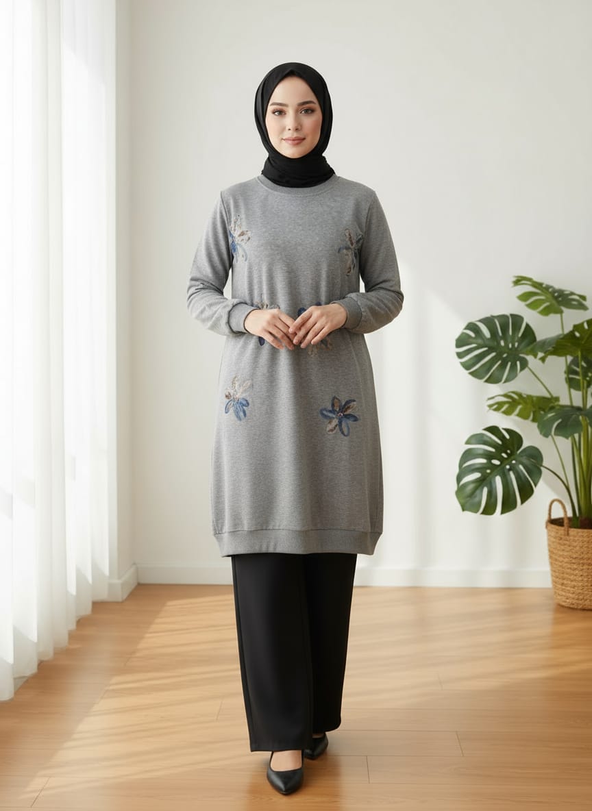 Long Flowery Thick Cotton Tunic