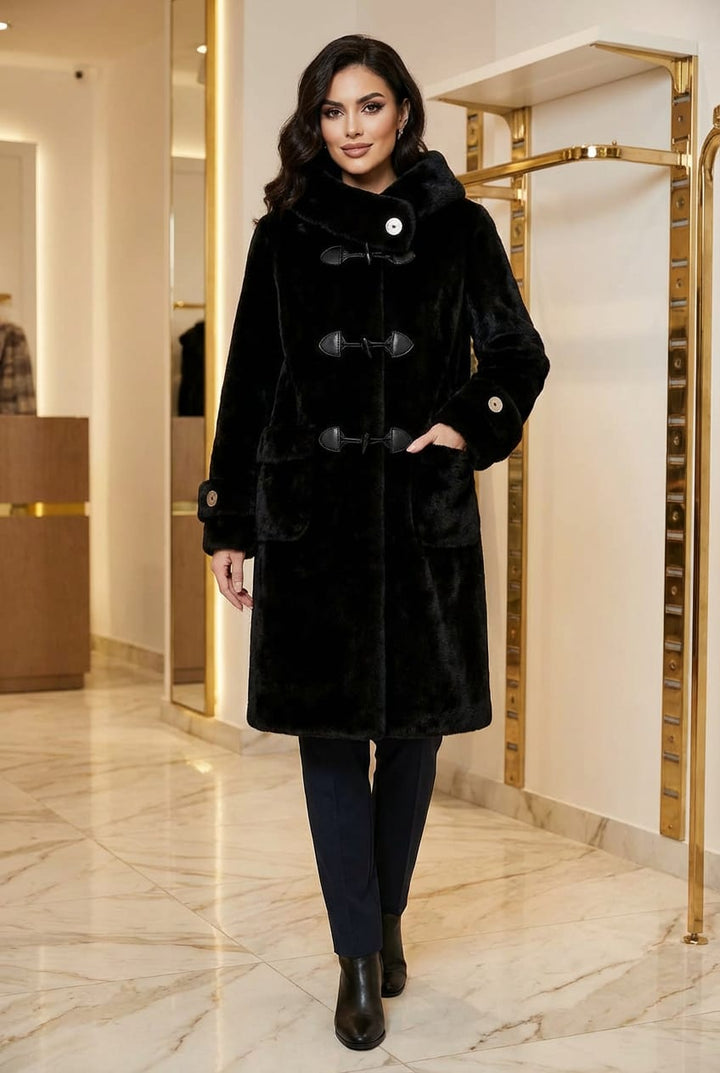 Black Buttoned Fur Coat