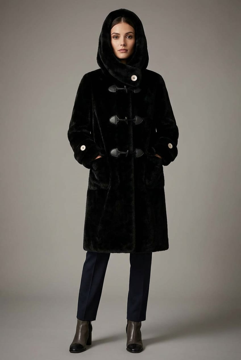 Black Buttoned Fur Coat