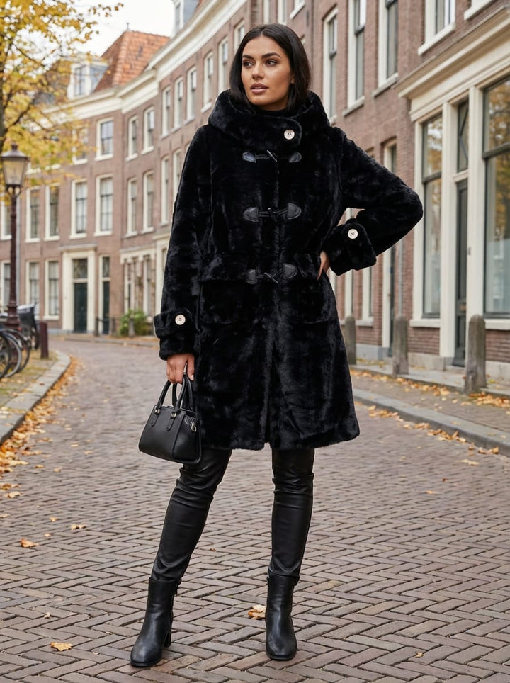 Black Buttoned Fur Coat