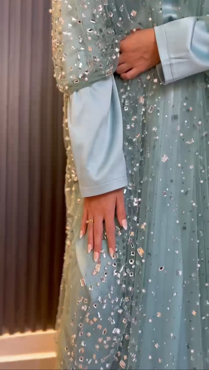 Mint  Givin Gems Evening Abaya Set