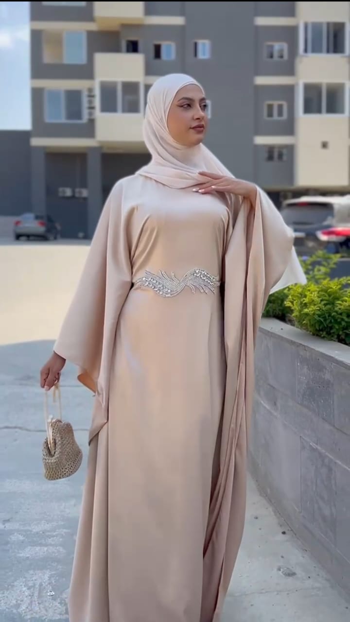 Beige Givin Butterfly Aplique Abaya