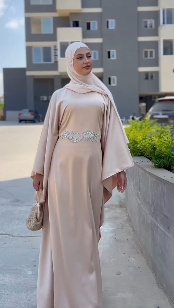 Beige Givin Butterfly Aplique Abaya