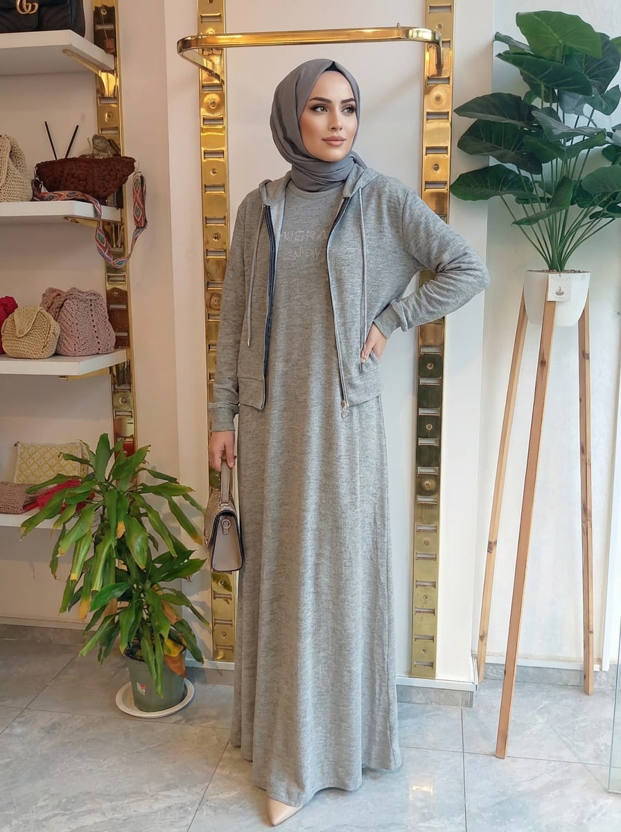 Grey Triko Dress Set