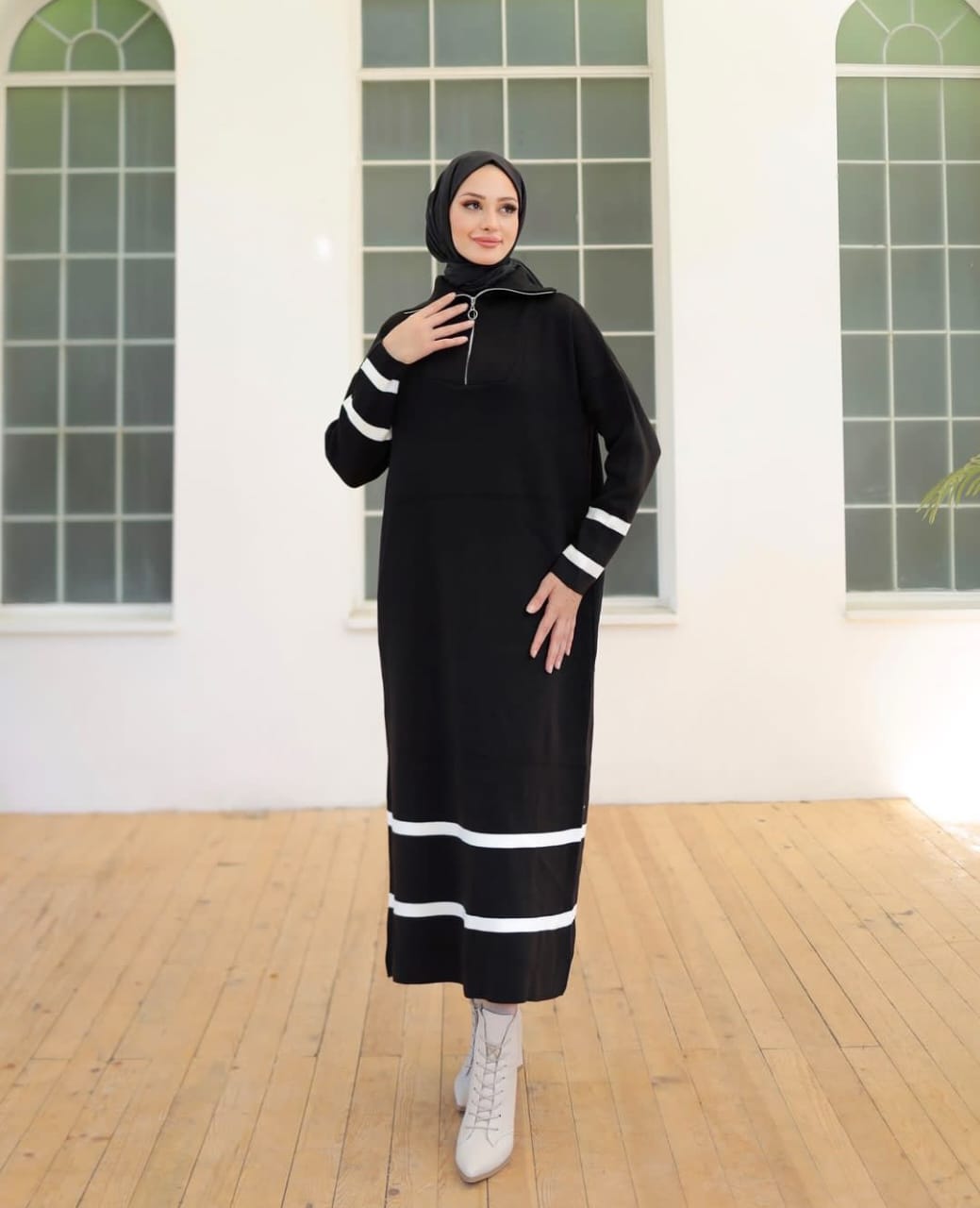 Black Triko Striped Dress