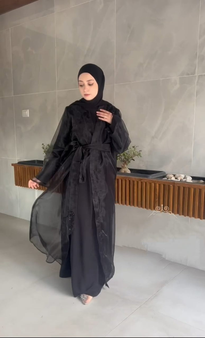 Black Organza Abaya Set