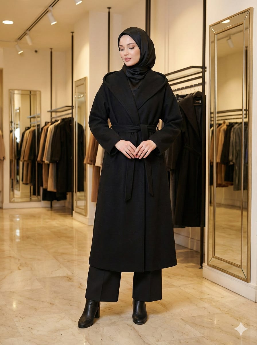 Black Long Coat with Hat