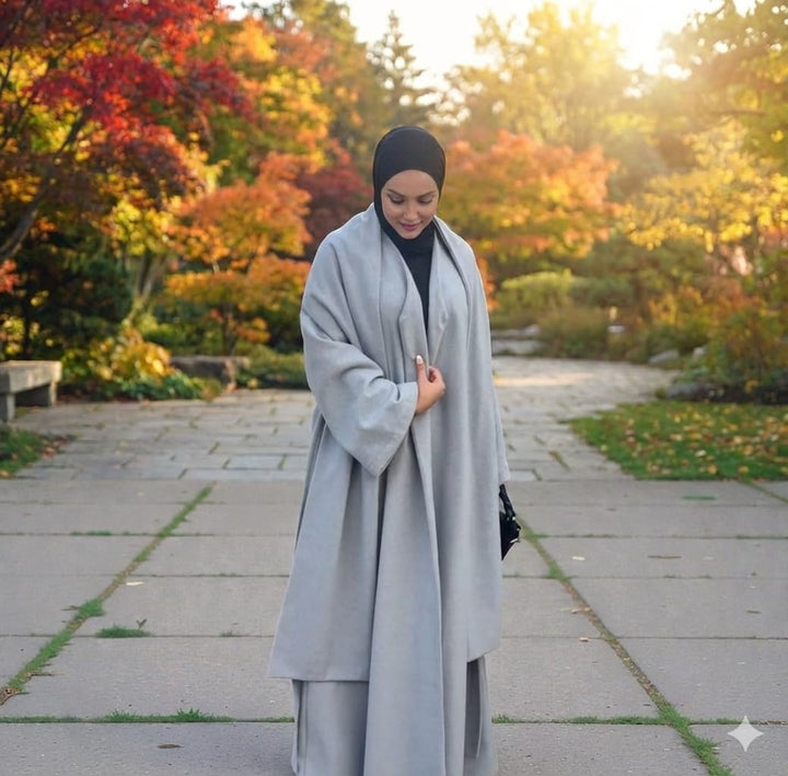 Grey Maxi Woman Coat with Shawl
