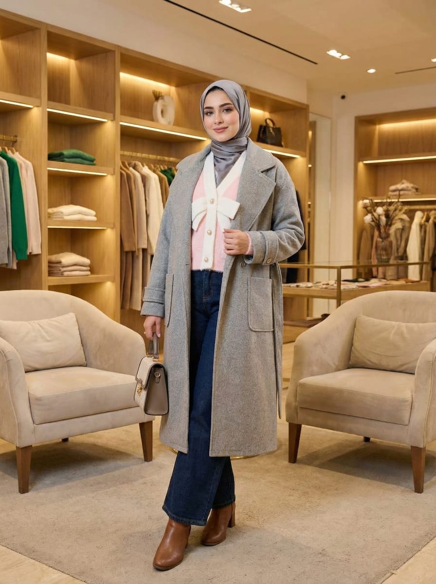 Grey / Black mélange long coat