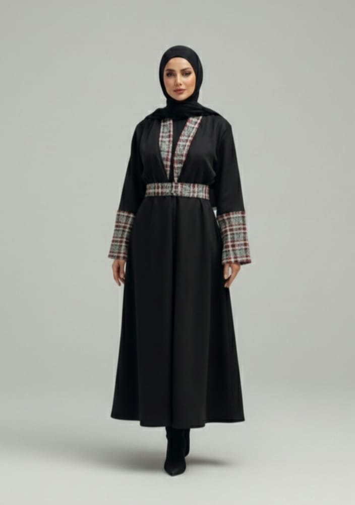 Black Chamois Abaya with  Square Design