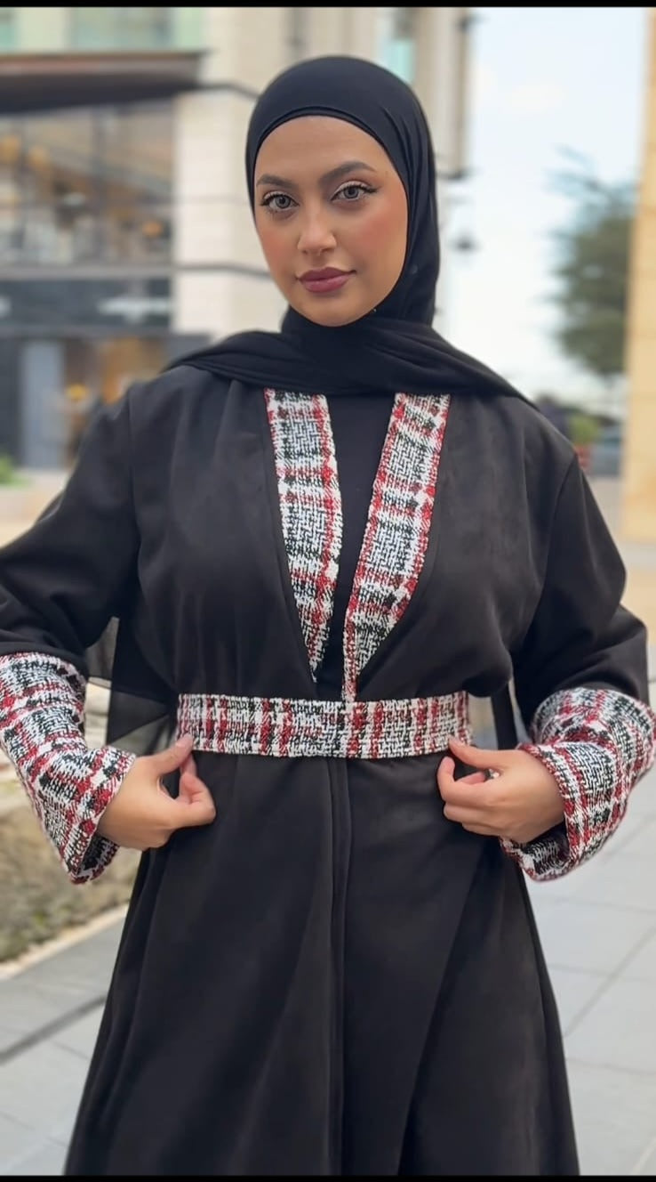 Black Chamois Abaya with  Square Design