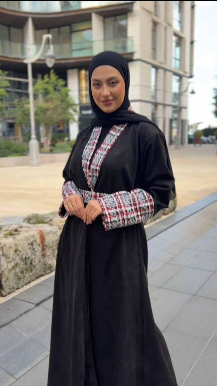 Black Chamois Abaya with  Square Design