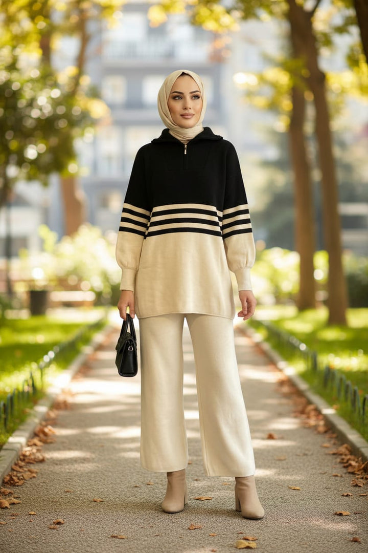 Black and beige knitted set