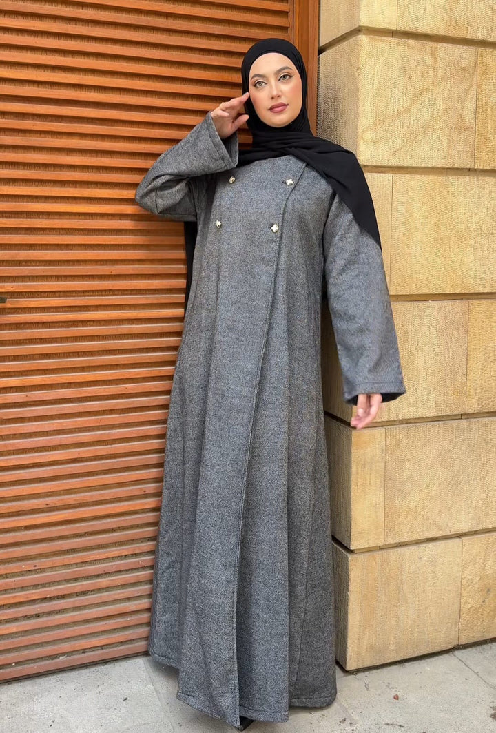 Grey Abaya with Pearl Buttons