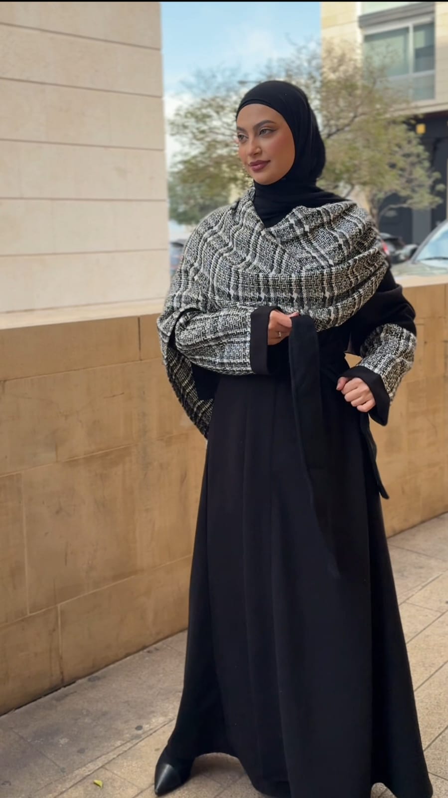 Black Abaya with Square Shawl