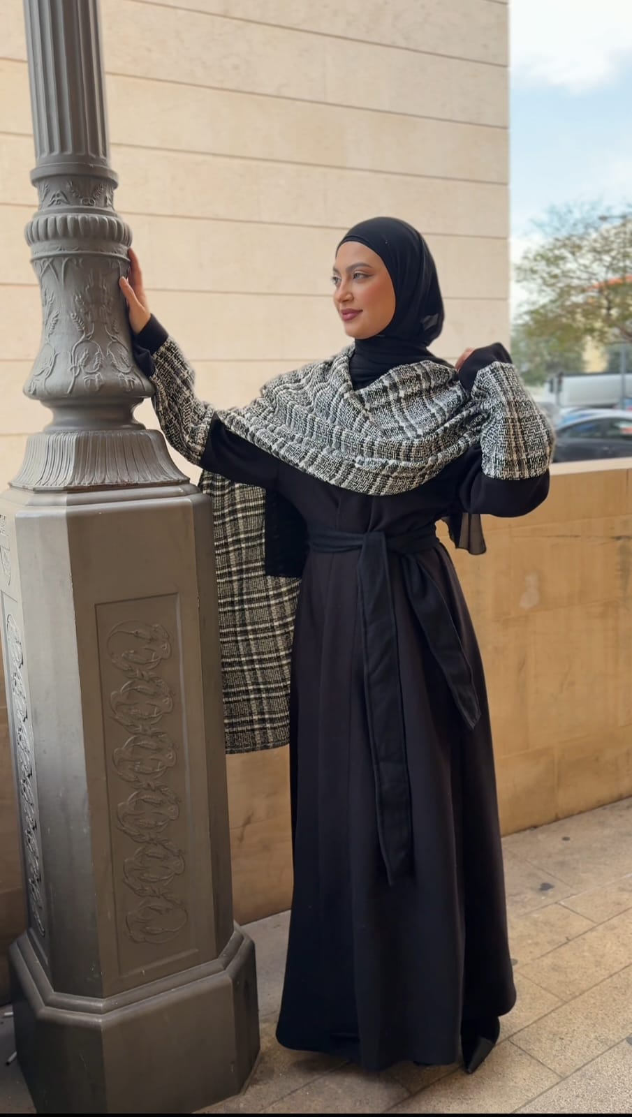 Black Abaya with Square Shawl