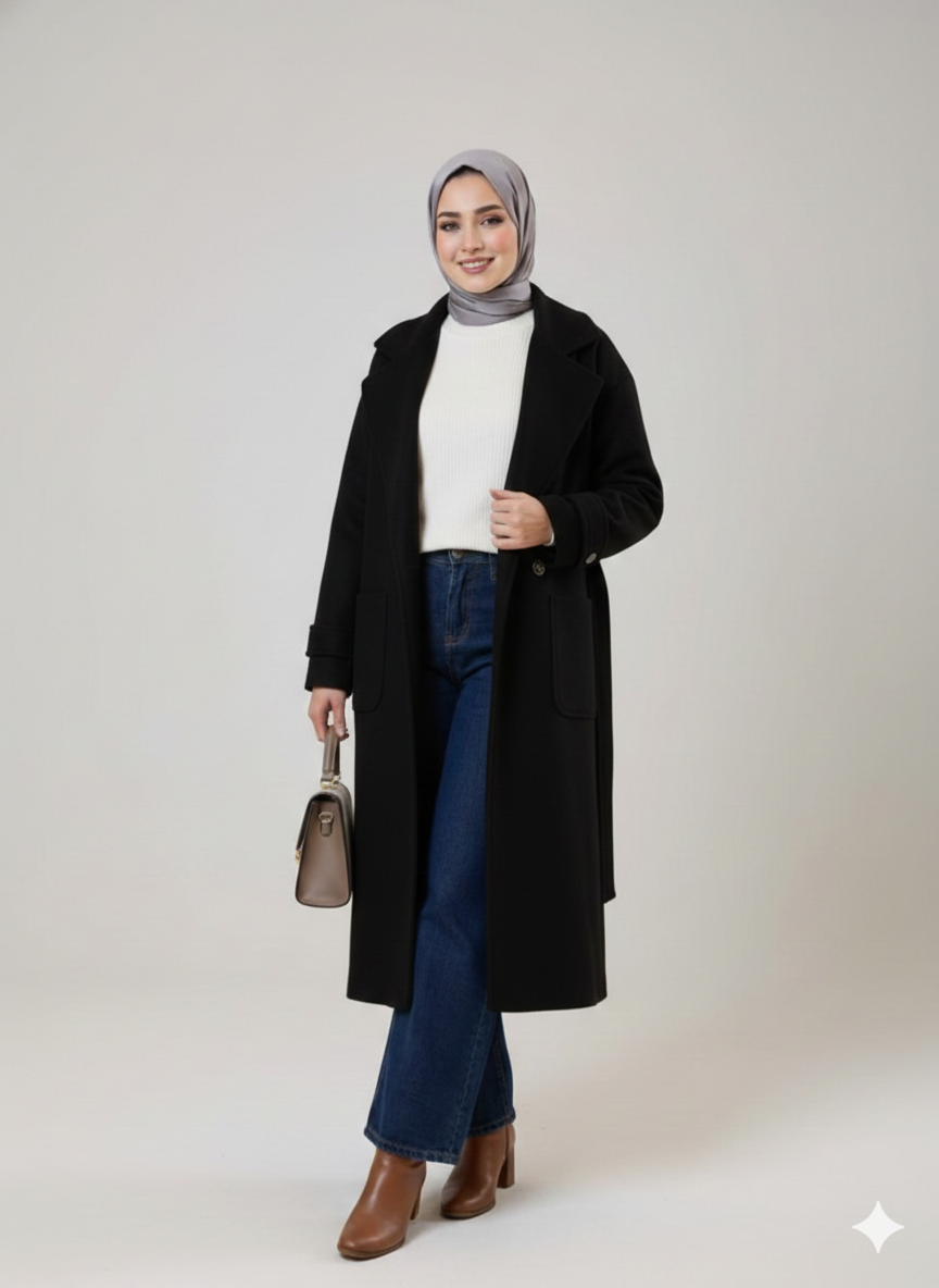 Grey / Black mélange long coat