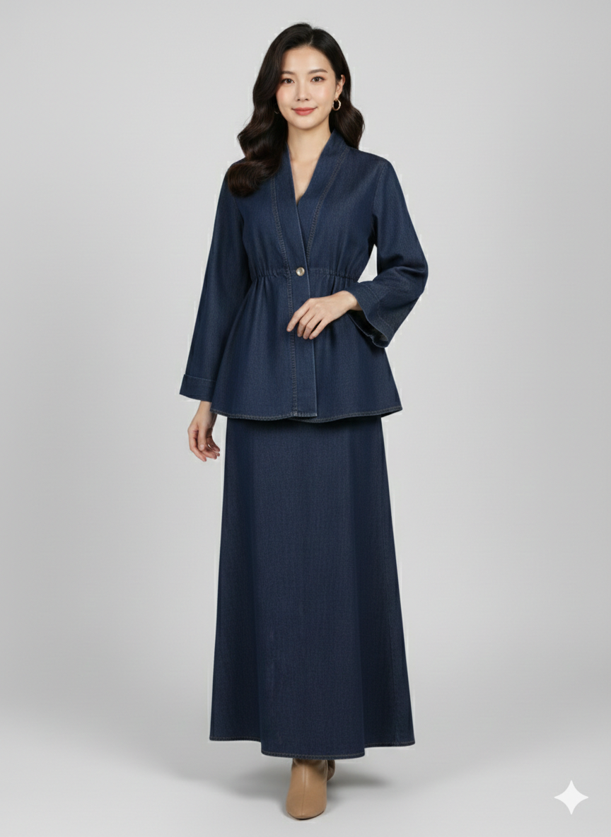 Jeans one button skirt set