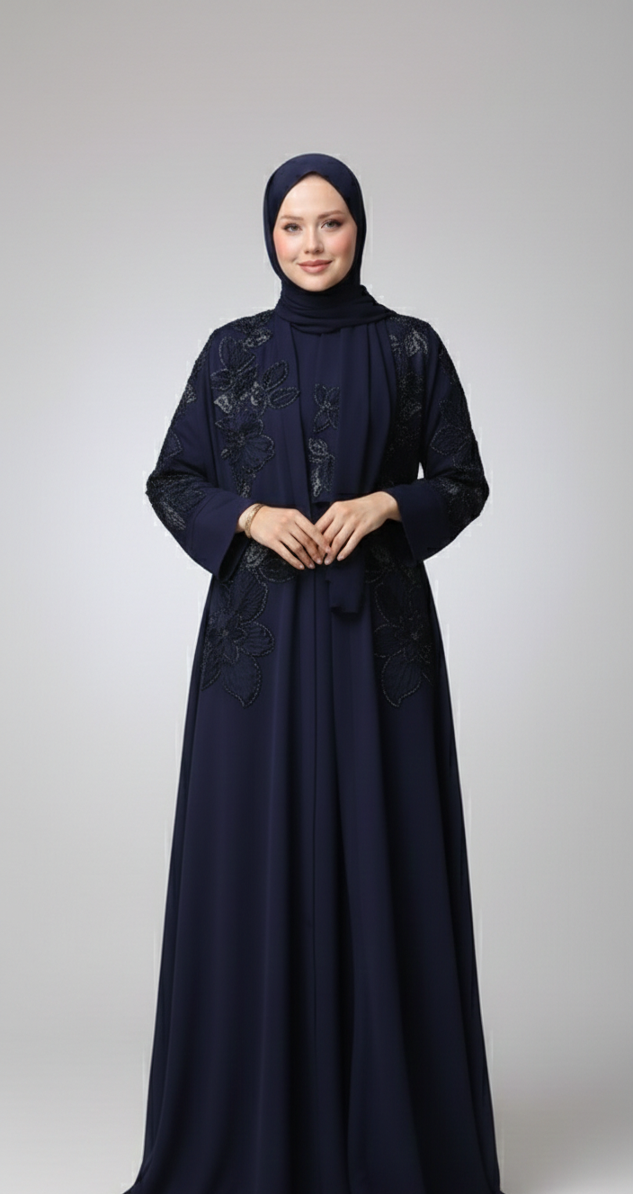 Elegant Abaya with Flowers and scarf