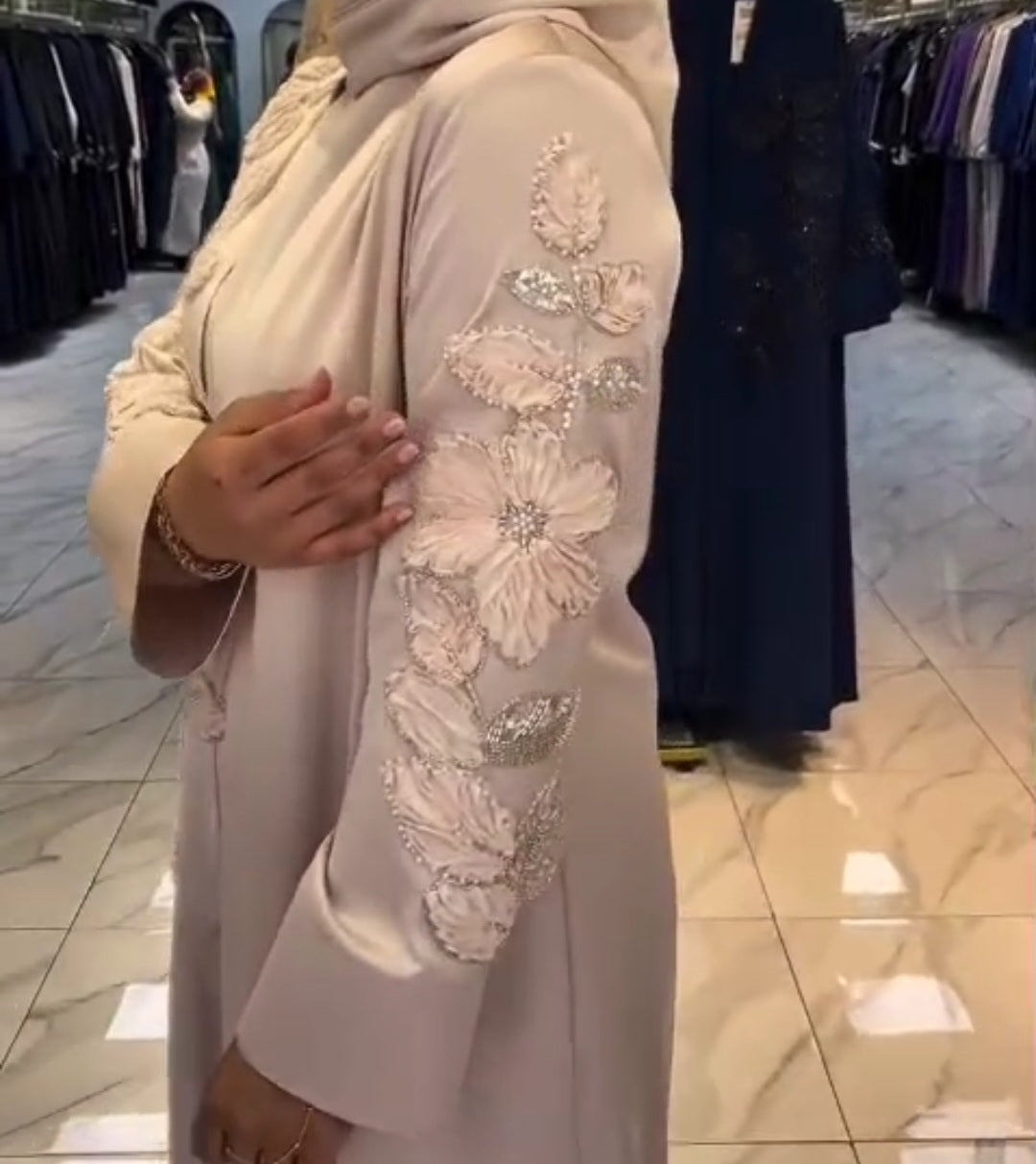 Elegant Abaya with Flowers and scarf