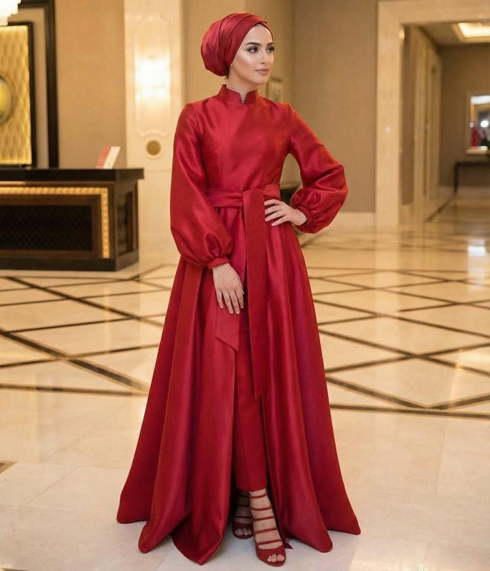 Red Satin Evening Set
