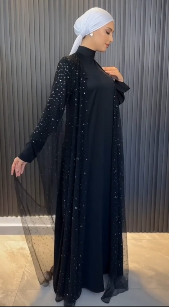 Black Givin Gems Evening Abaya Set
