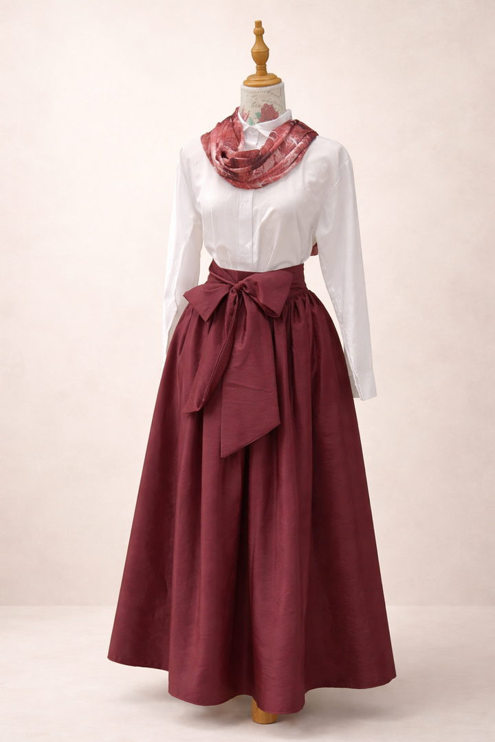 Burgundy Skirt with a Bow