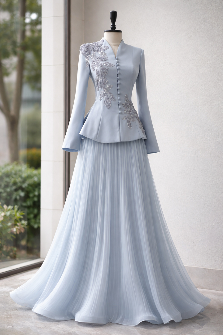 Elegant Embroidery Flowery Skirt Set