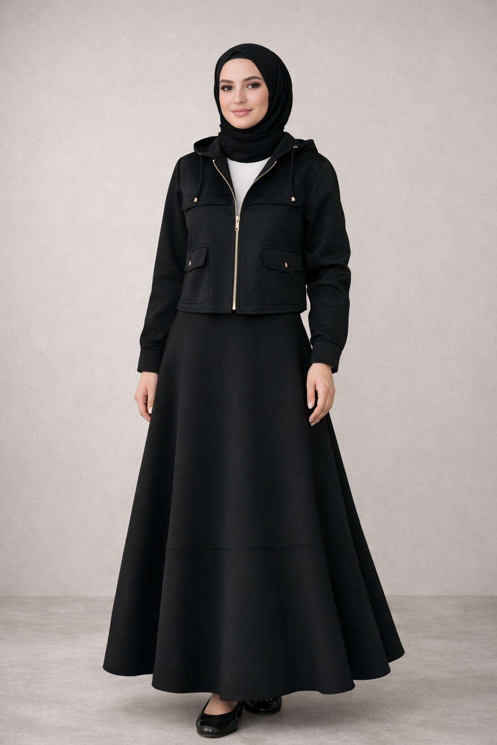 Black zipper skirt set