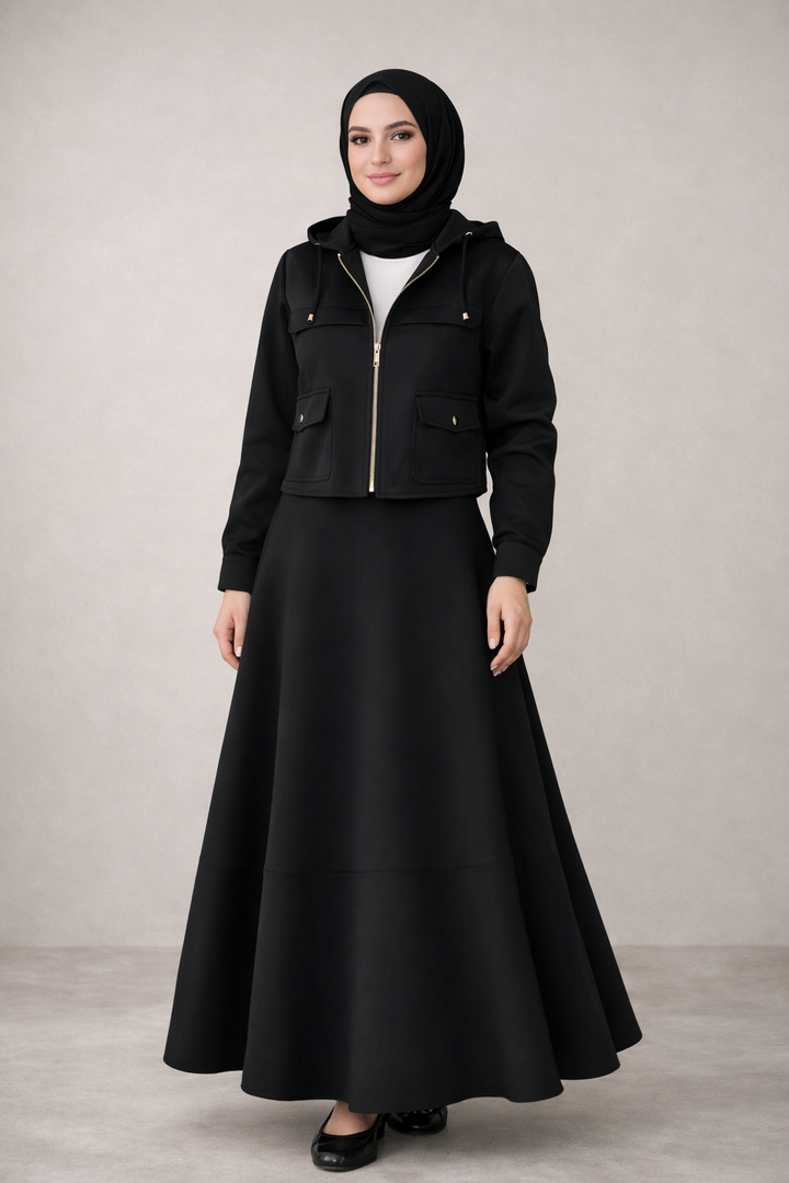 Black zipper skirt set