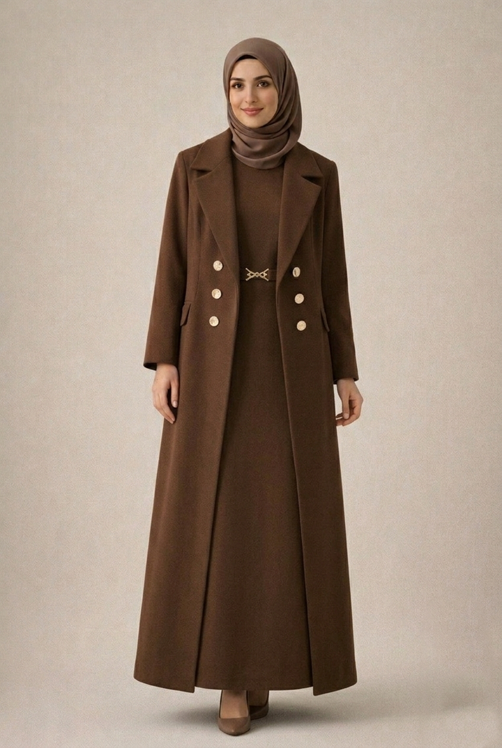 Brown  long Jacket and dress set