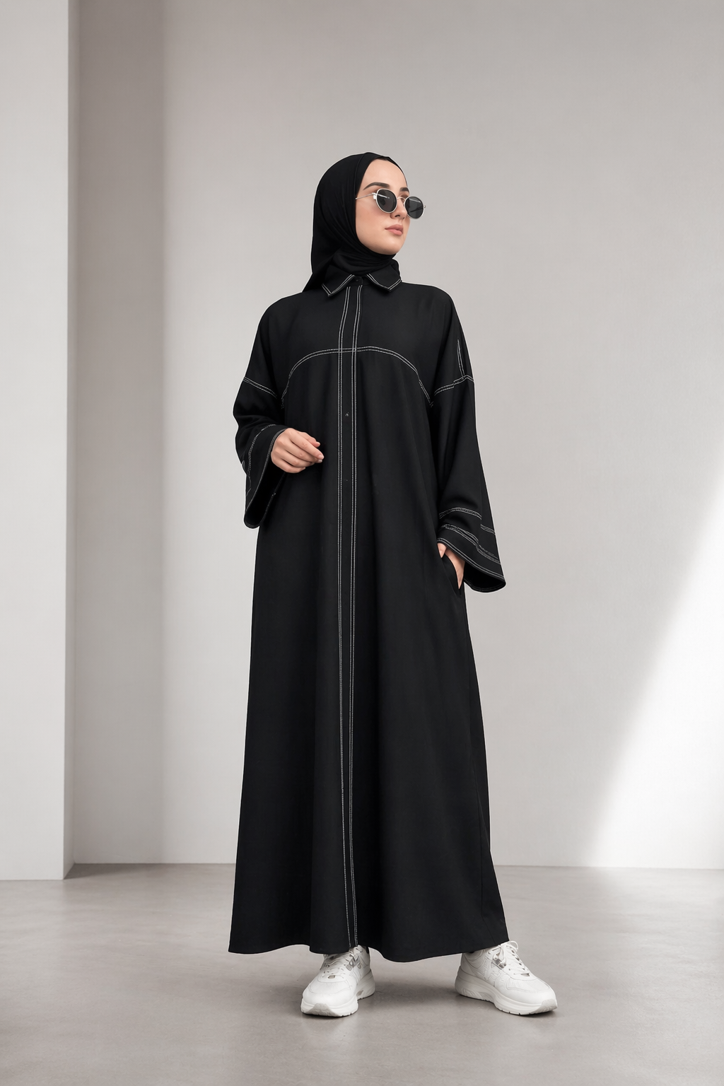 Black Sport Abaya with Stitches