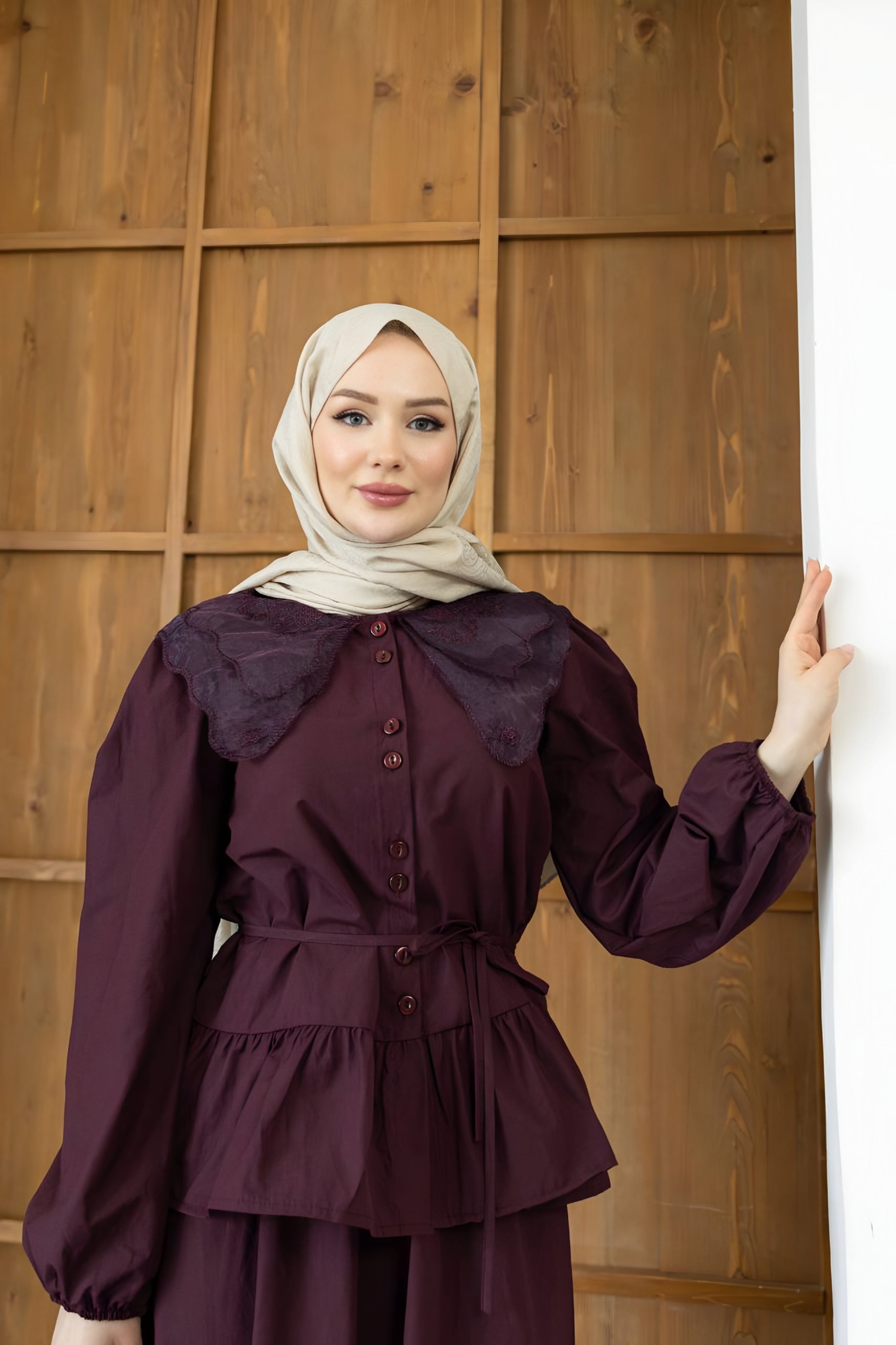 Embroidered Collar Skirt Set