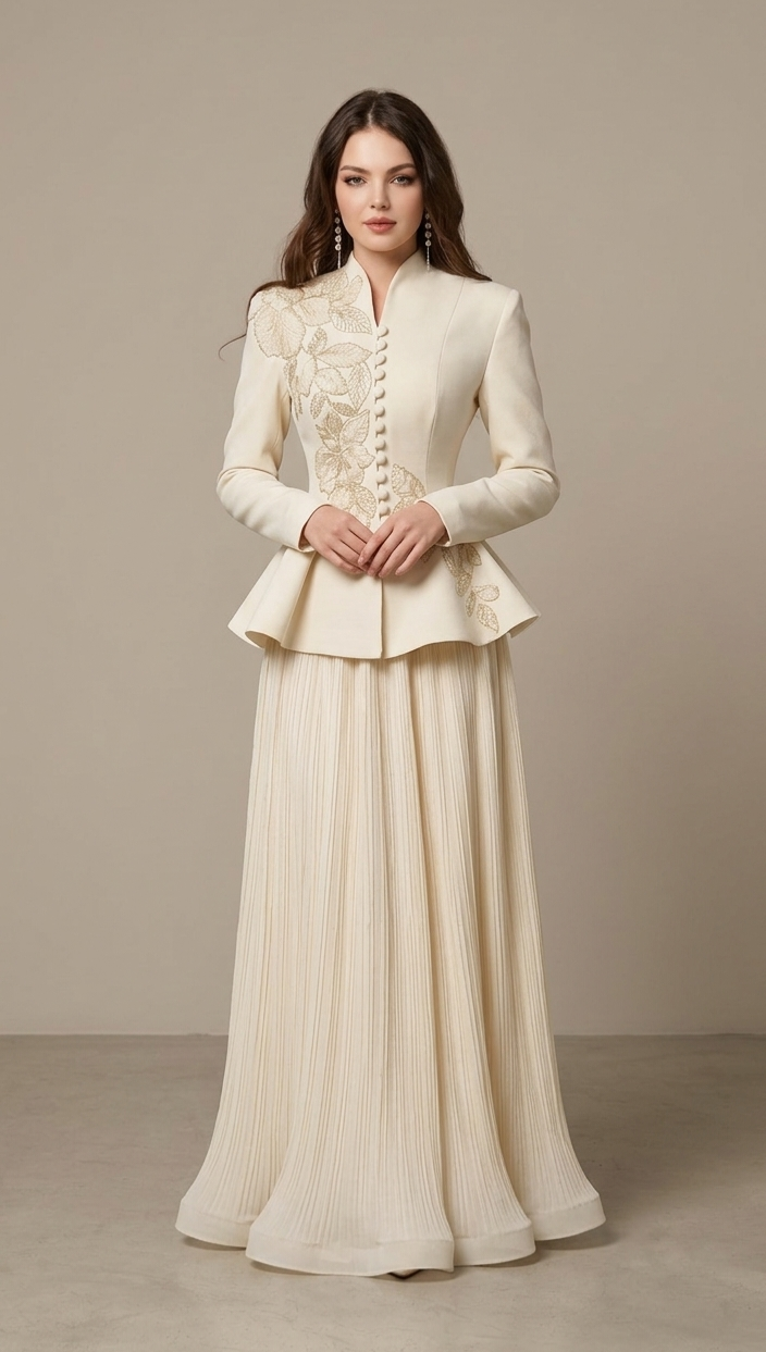Elegant Embroidery Flowery Skirt Set