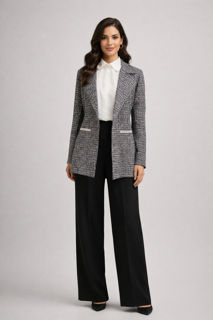 Black and white square set with black pants
